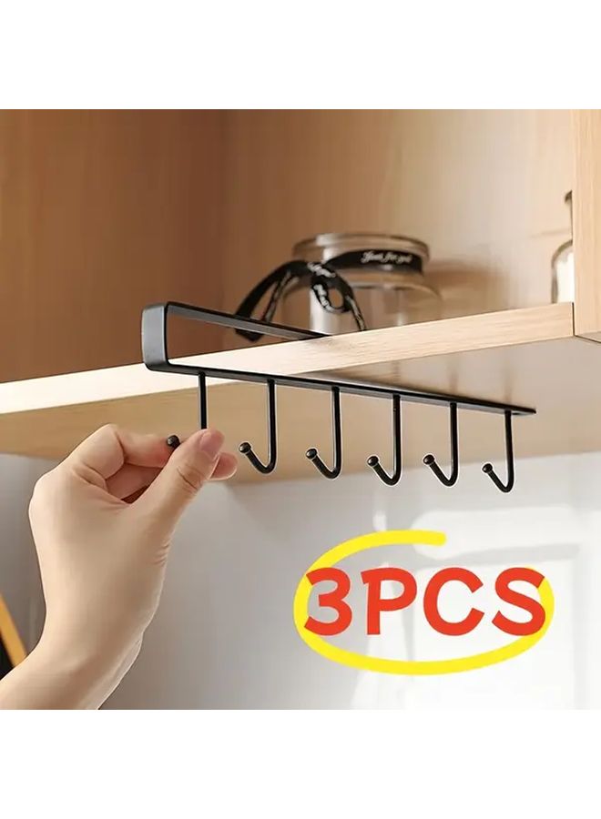 3 Pack Black No Drill Under Shelf Hooks Heavy Duty Space Saving Storage Brackets - Image 5